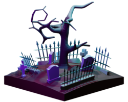 A 3d image of a graveyard with a tree png