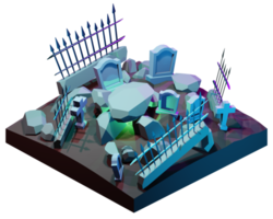 A low poly model of a graveyard with a fence and a gate png