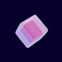 3d render glass neon cube. Glossy crystal design in rectangle shape. Contemporary glassmorphism. illustration in realistic neon prism. Gradient geometric box in hologram effect in y3k style vector
