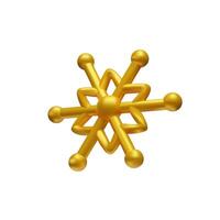 3d render gold snowflake right side. Three-dimensional Merry Christmas decoration. illustration for New Year holiday. Realistic ice weather crystal flake shape. Snow symbol - metallic element vector