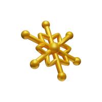 3d render gold snowflake left side. Three-dimensional Merry Christmas decoration. illustration for New Year holiday. Realistic ice weather crystal flake shape. Snow symbol - metallic element vector