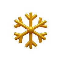 3d render gold snowflake. Three-dimensional Merry Christmas decoration. illustration for New Year holiday. Realistic ice weather crystal flake shape. Snow symbol - metallic element for party vector