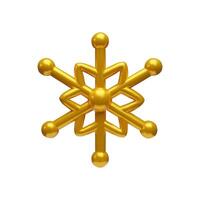 3d render gold snowflake front. Three-dimensional Merry Christmas decoration. illustration for New Year holiday. Realistic ice weather crystal flake shape. Snow symbol - metallic element vector
