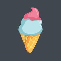 ice cream cone with vanilla and strawberry flavor in flat design. vector