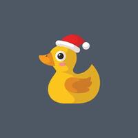 rubber duck wearing santa hat in flat design. vector
