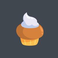 chocolate cupcake with vanilla cream in flat design. vector