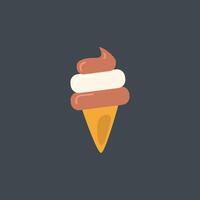 chocolate vanilla ice cream cone in flat design. vector
