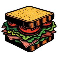 Sandwich with cheese lettuce and tomato Concept Isolated illustration on a white background vector