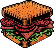 Sandwich with cheese lettuce and tomato for food Concept design template Isolated illustration on a white background vector