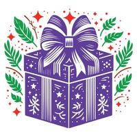 Big gift box with leaf and star design template design Isolated illustration on a white background vector