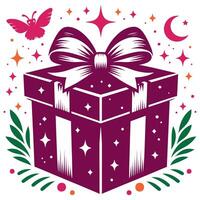 Gift box with star butterfly moon and leaf Concept Isolated illustration on a white background vector