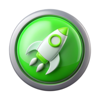 Green launch start button icon with a rocket symbol, perfect for business, app, or website interfaces, symbolizing innovation, progress, and technology startup concepts png