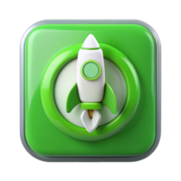 Green rocket icon start button for business apps and software, representing innovation and launch concepts in technology, startup, and marketing projects png