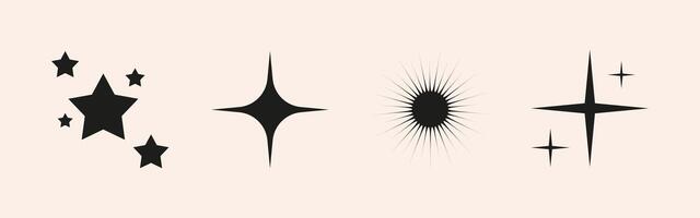 Set of glow sparkle, star, sun shapes. Abstract shiny , explosion and blink effects for celebrate party design. Twinkle glitter and flash graphic elements. Isolated illustrations. vector