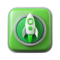 Green start button with a rocket icon, symbolizing launch, growth, or innovation, perfect for business apps, websites, or startup projects requiring activation imagery. png