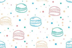 Hand drawn colored outline macaroon seamless pattern vector