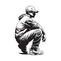 Man Squatting with hat and sweater image. Fashion Model Poses Squatting image on white background. vector