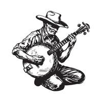 Man Playing Banjo Stock Illustrations. musician with Banjo image on white background. vector
