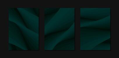 Abstract cover design template. Set of dark Green wave pattern line background. vector