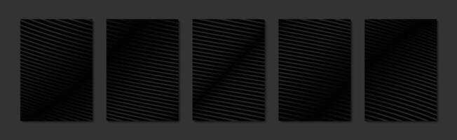 Set of Cover Template Frame Black Line Wave Abstract Design. vector