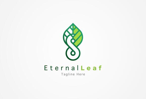 Nature logo, Leaf with infinity symbol of immortality combination, Leaf logo design template design element, illustration