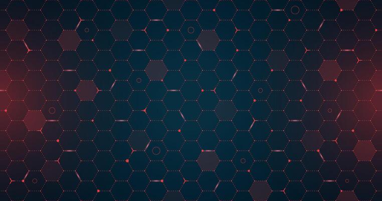 VR HUD futuristic interface hexagons grid. Digital UI screen hexagonal mesh pattern. GUI hi tech visor backdrop design. Spaceship head up display red hex lines on dark background. FUI Sci Fi dashboard