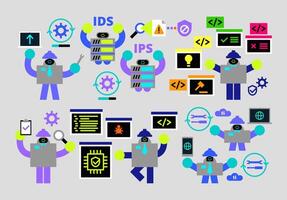 Set of Security Engineer Humanoids Flat Geometric Character Design vector