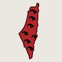 Red Abstract Palestine Map with Multiple Eyes Illustration vector