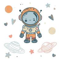 The little cosmonaut. Color suit and space objects. vector