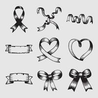 a collection Silhouette images with a ribbon and a heart. vector