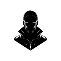 Cybernetic Masked Character Silhouette Depicting Futuristic Science Fiction Warrior with Tech Implants and Augmented Features for Sci-Fi Art vector