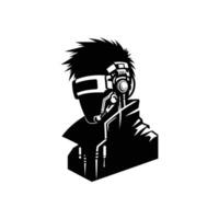 Tactical Cyberpunk Assassin Silhouette with High-Tech Armor and Futuristic Enhancements for Futuristic Sci-Fi Art, Gaming, and Digital Illustration vector