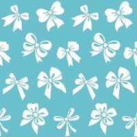 Seamless pattern bow on a blue background. Illustration in retro hand drawn style vector