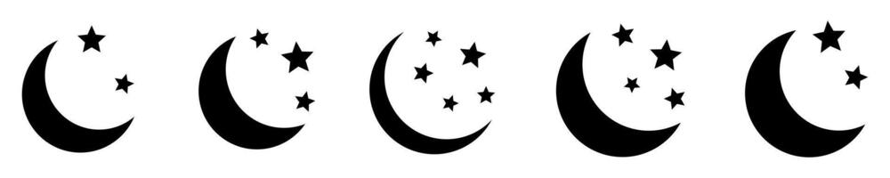 Crescent moon with stars icon on white background. Night icon. Crescent moon icon. Minimalist style. vector