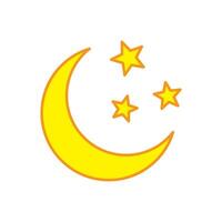 Yellow crescent moon with stars icon. Night icon. Crescent moon icon. vector