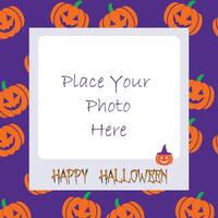 Halloween themed frame border composition with decorations lying on an black background, creating a spooky illustration. vector