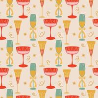 Seamless pattern with champagne glasses in retro style. vector