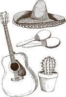 A set of illustrations in the style of a sketch on the theme of Mexico vector