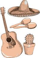 A set of illustrations in the style of a sketch on the theme of Mexico vector