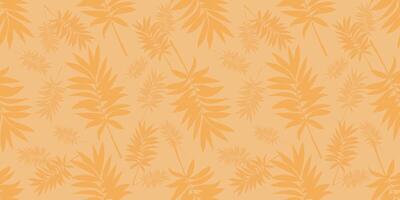 Seamless pattern with fall leaves. Silhouette of branches on an orange background. vector