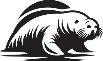 A black and white silhouette of a manatee on a white background vector