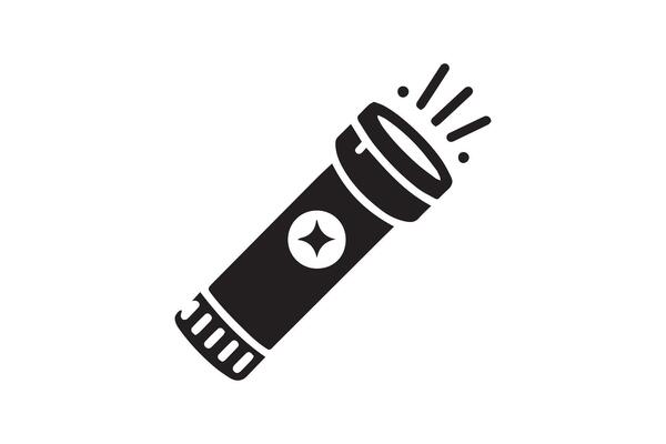 A black and white icon of a flashlight