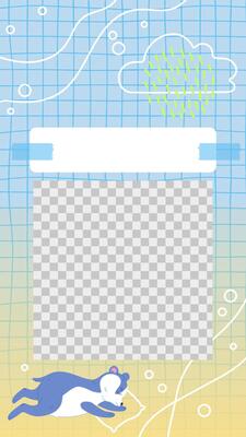 Cute story template with a pastel gradient background, featuring a sleeping bear, rain cloud, and notepad design. Hand-drawn elements with a grid pattern and soft color palette