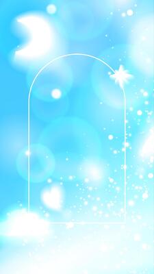 Blue sky story background with white flash lights. Lens camera effect. Stock illustration in realistic anime style