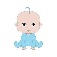Cute baby boy in a blue bodysuit and a forelock on his head. vector