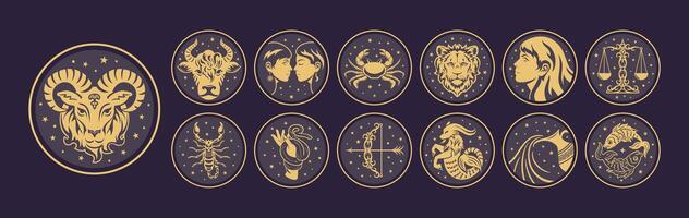 Set of 13 astrological signs, celestial objects, astrology, mystical, space, predict the future. Unique artistic depictions exploring its various aspects and meanings. Zodiac sign Ophiuchus vector