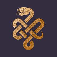 Chinese New Year of the Year of the Green Forest Snake. Asian style. The colorful snake elegantly and smoothly forms an Infinity Knot longevity and health, sign of good luck, Feng Shui. Magic symbol vector
