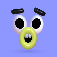 Funny 3D face. Playful inflatable character with a wow expression on his face. Trendy sticker with big lips, eyes and eyebrows. vector