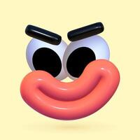Funny 3D face. Playful inflatable character with a wide smile, plastic texture. vector