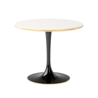 Sleek modern round table featuring a white top and a stylish black base, isolated on transparent background. png